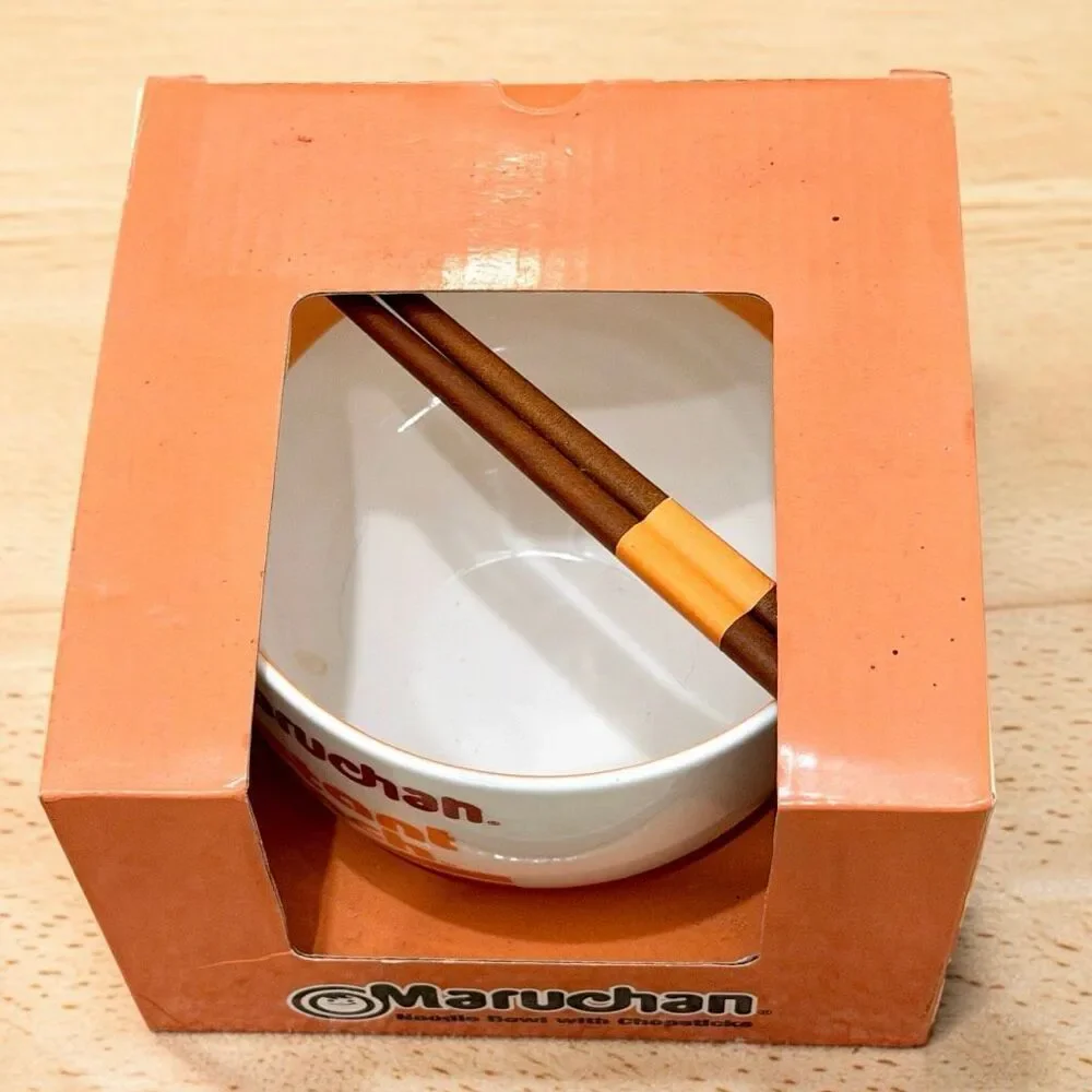 NWT Maruchan Ramen Microwave Dishwasher Safe Ceramic Bowl w/ Reusable Chopsticks